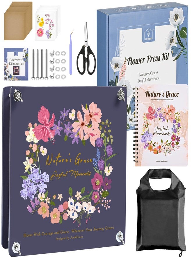 Joy&Grace Flower Press Kit for Adults & Kids, with Designed Cover and DIY Album, 10.9" x 10.9" 10 Layers Flower Preservation Kit, Plant Press and Large Plant Drying Toolkit (Color Box, Purple Navy) - Image 1